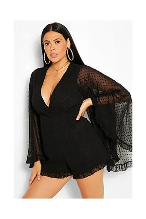Boohoo Plus Dobby Chiffon Wide Sleeve Playsuit