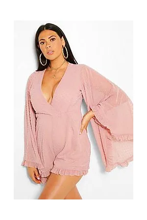 Boohoo Plus Dobby Chiffon Wide Sleeve Playsuit
