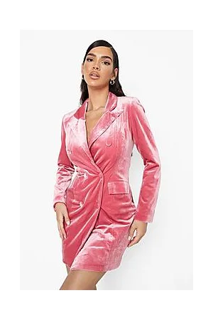 Boohoo Velvet Double Breasted Blazer Party Dress