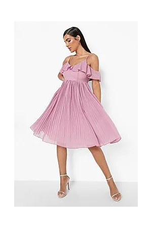 Boohoo Cold Shoulder Ruffle Midi Bridesmaid Dress