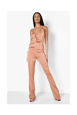 Boohoo Tall Satin Diamante Trim Flared Jumpsuit