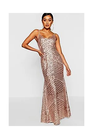 Boohoo Sequin & Mesh Strappy Maxi Party Dress