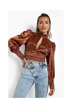 Boohoo High Neck Volume Sleeve Crop Top