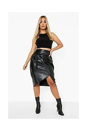 Boohoo Plus Pu Wrap Tie Belt Midi Skirt