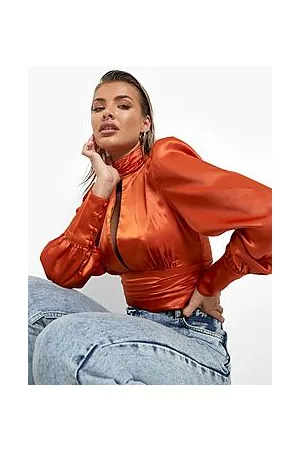 Boohoo High Neck Volume Sleeve Crop Top