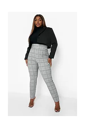 Boohoo Plus High Waisted Slim Checked Trousers