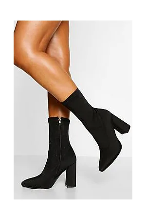 Boohoo Wide Fit Pointed Block Heel Sock Boots