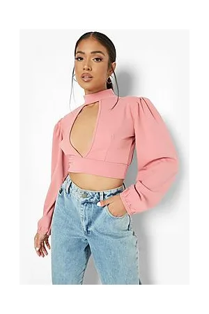 Boohoo Petite High Neck Scuba Plunge Crop Top
