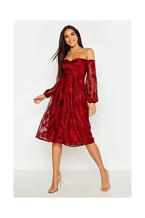 Boohoo Boutique Lace Bardot Midi Bridesmaid Dress