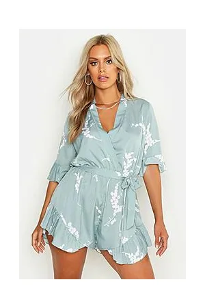 Boohoo Plus Abstract Floral Print Ruffle Tie Playsuit