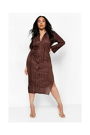 Boohoo Plus Plisse Shirt Midaxi Dress