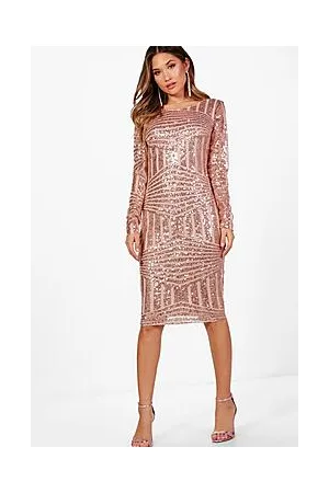 Boohoo Boutique Sequin and Mesh Midi Party Dress