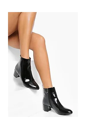 Boohoo Low Block Heel Patent Shoe Boots