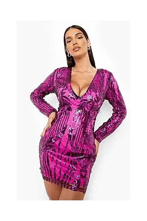 Boohoo Damask Sequin Shoulder Pad Plunge Mini Party Dress