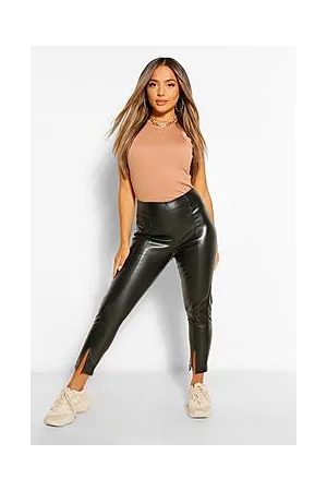 Boohoo Petite Leather Look Split Front Skinny Trousers