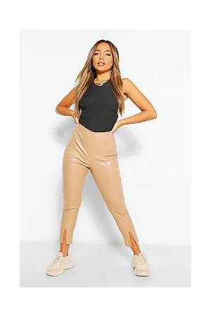 Boohoo Petite Leather Look Split Front Skinny Trousers