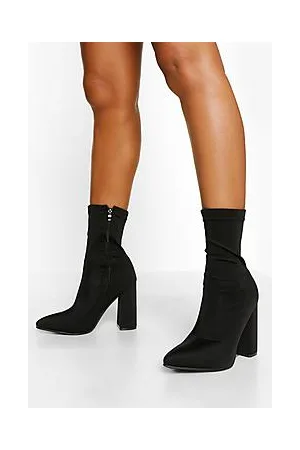 Boohoo Block Heel Pointed Toe Sock Boots