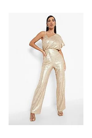 Boohoo Sequin Asymmetric Wide Leg Jumpsuit