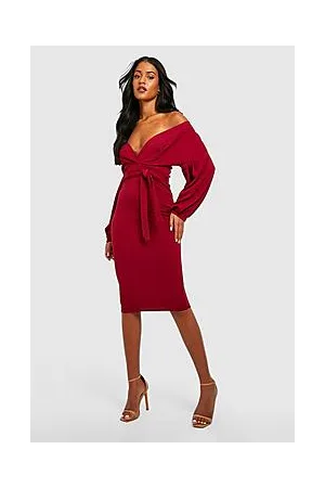 Boohoo Tall Off The Shoulder Wrap Midi Bodycon Dress