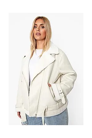 Boohoo Plus Faux Leather Lined Oversized Aviator Jacket