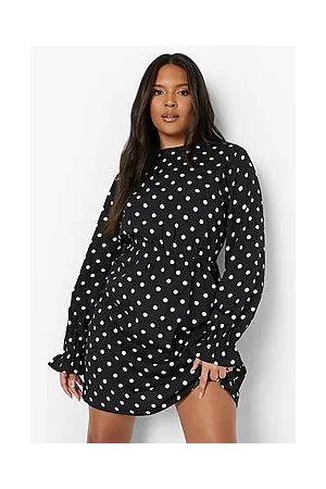 Boohoo Plus Polka Dot Frill Cuff Smock Dress