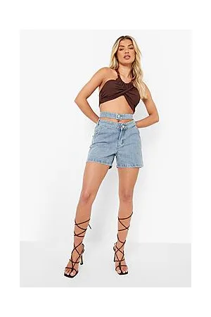 Boohoo V Front Thong Back Boyfriend Denim Shorts