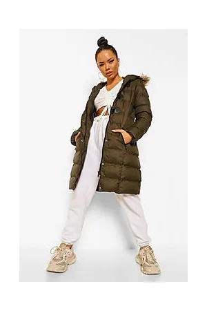 Boohoo Quilted Faux Fur Hood Parka Coat