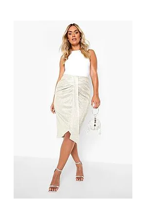 Boohoo Plus Glitter Foldover Drape Midi Skirt