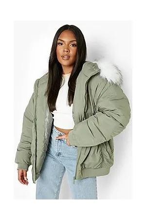 Boohoo Plus Faux Fur Trim Bomber Jacket