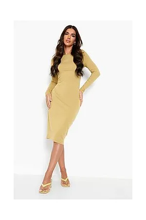 Boohoo Basics Long Sleeve Crew Neck Midi Bodycon Dress