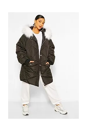 Boohoo Plus Faux Fur Hooded Mid Length Puffer Jacket
