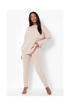 Boohoo Plus Knitted Crew Neck Jumper Loungewear Set