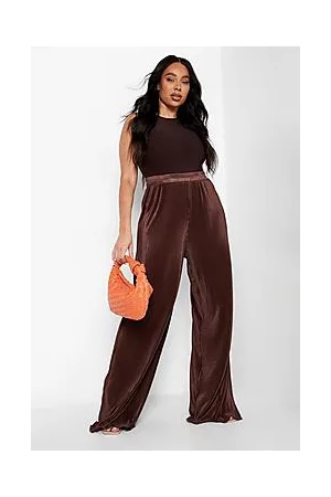Boohoo Plus Plisse Wide Leg Trousers