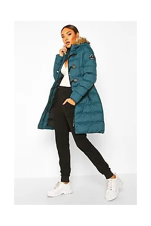 Boohoo Quilted Faux Fur Hood Parka Coat