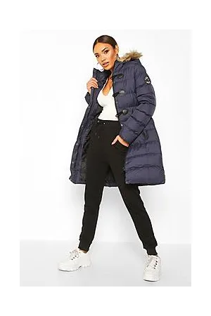 Boohoo Quilted Faux Fur Hood Parka Coat