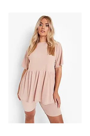 Boohoo Plus Smock Top And Cycling Shorts Set
