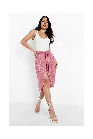 Boohoo Sequin Wrap Belted Midi Skirt