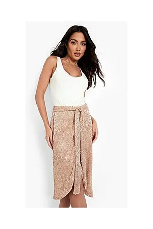 Boohoo Sequin Wrap Belted Midi Skirt