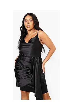Boohoo Plus Satin Cowl Neck Drape Detail Mini Dress