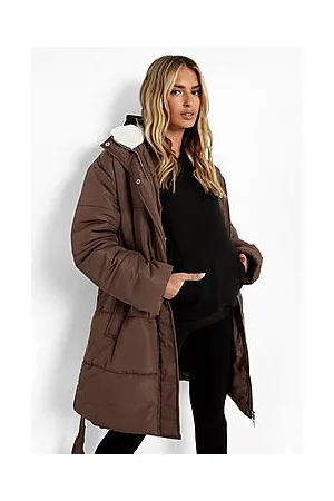 Boohoo Maternity Padded Borg Detail Parka Coat