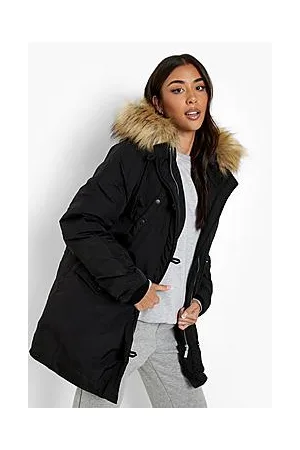 Boohoo Faux Fur Hooded Parka Coat