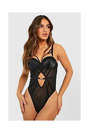 Boohoo Premium Diamante Detail Mesh Strapping Bodysuit