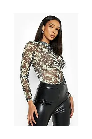 Boohoo Abstract High Neck Ruched Bodysuit