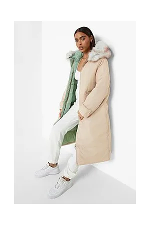 Boohoo Faux Fur Hood Longline Parka Coat
