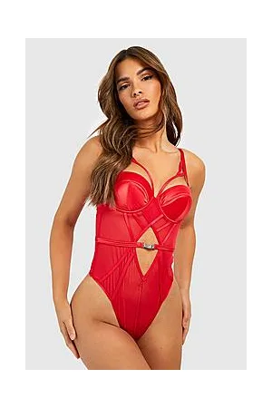 Boohoo Premium Diamante Detail Mesh Strapping Bodysuit