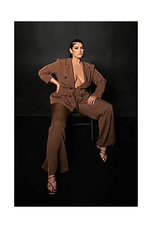 Boohoo Plus Belted Tailored Wide Leg Suit Trousers