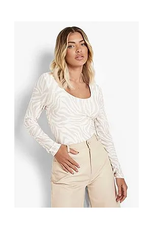 Boohoo Zebra Double Slinky Long Sleeve Bodysuit