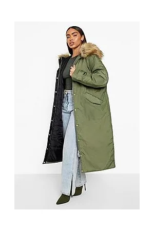 Boohoo Faux Fur Hood Longline Parka Coat