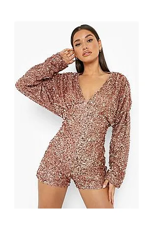 Boohoo Sequin Plunge Extreme Batwing Playsuit