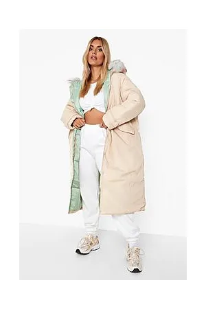 Boohoo Plus Faux Fur Hood Longline Parka Coat